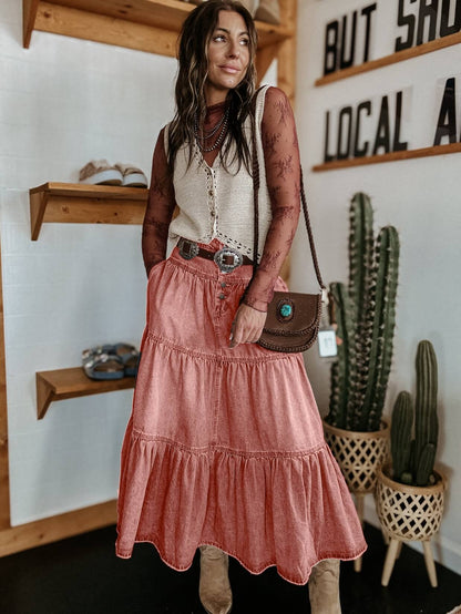 Sandie Tiered Denim Maxi Skirt