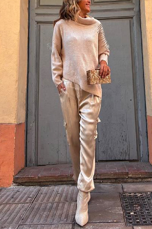 Pocketed Cargo Satin Jogger Pants