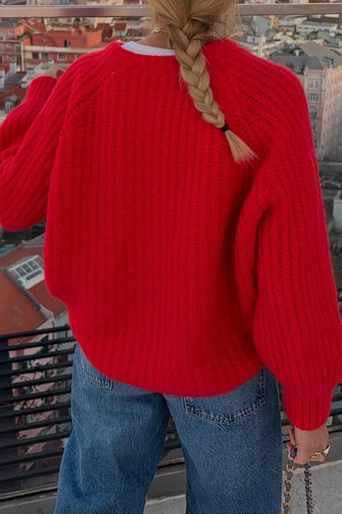 Color Lantern Sleeve Short Cardigan
