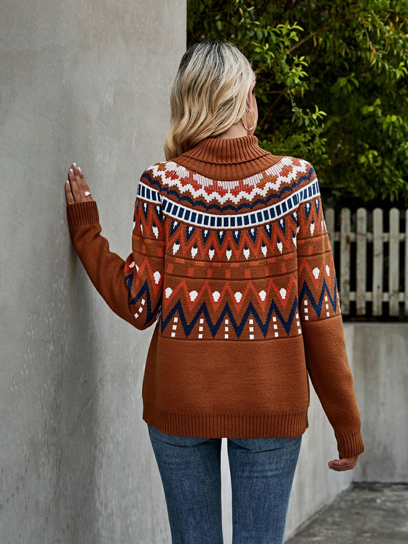 Striped Color Block Turtleneck Sweater