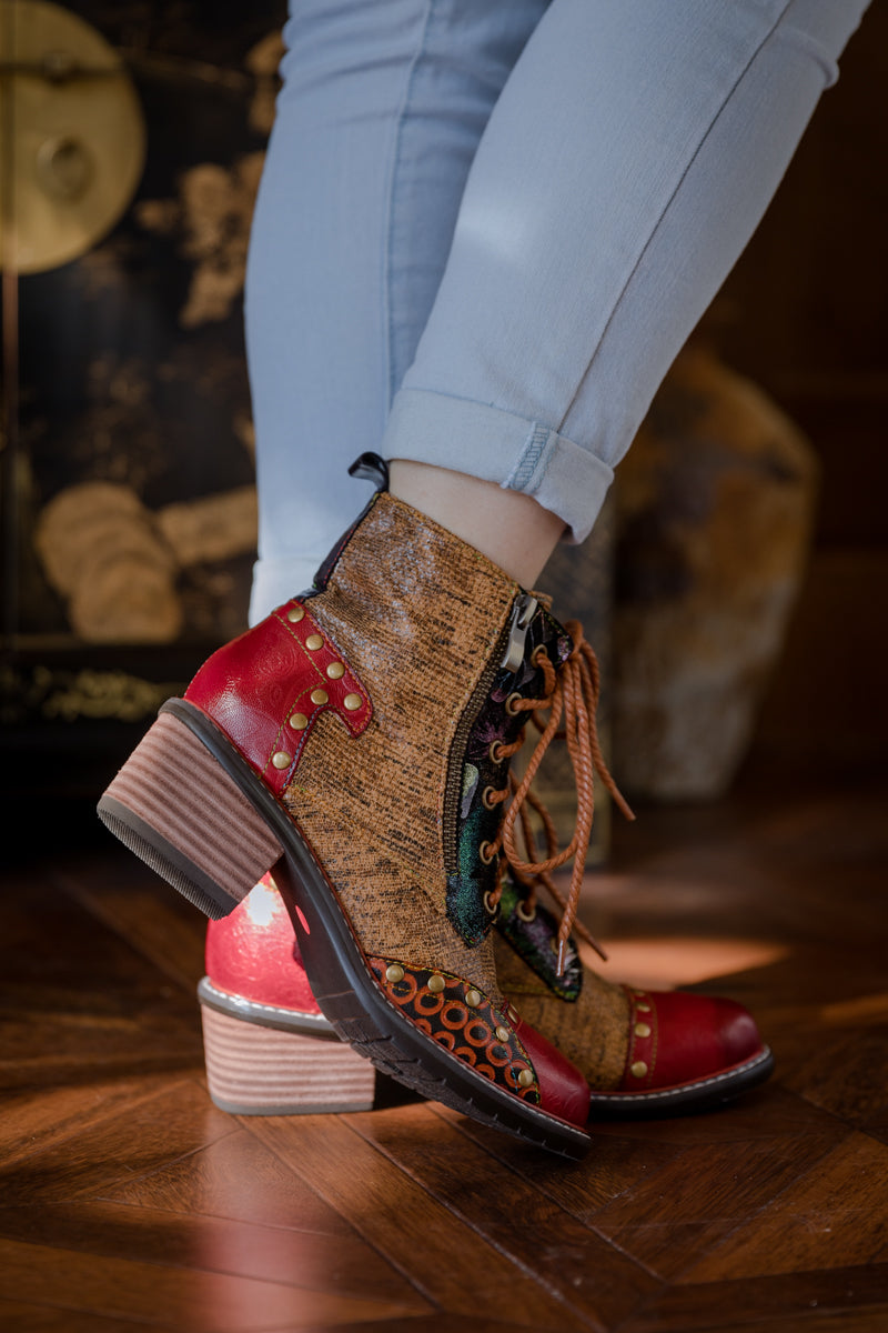 Soffia | Studded Lace Up Leather Ankle Boot