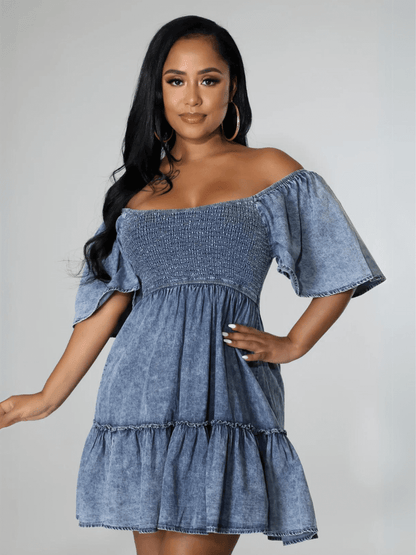 Sonesta Babydoll Denim Mini Dress - Light Wash