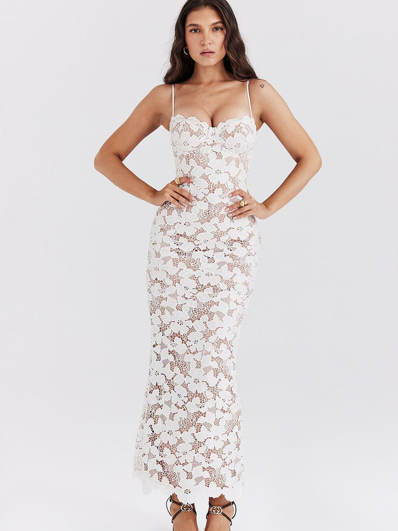 White Embroidered Maxi Dress-