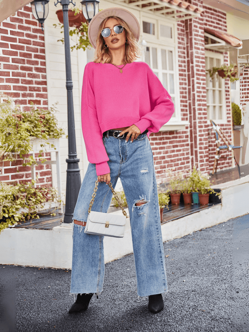 Stanton Cropped Crewneck Sweater - Pink