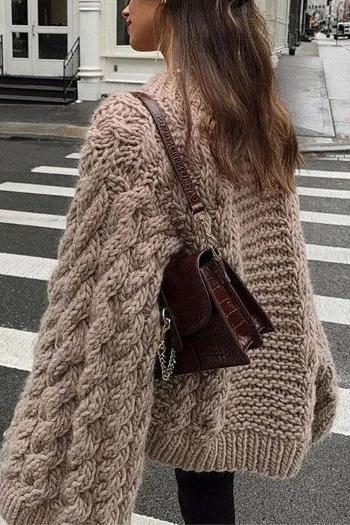 Round Neck Oversized Cable Knit Sweater