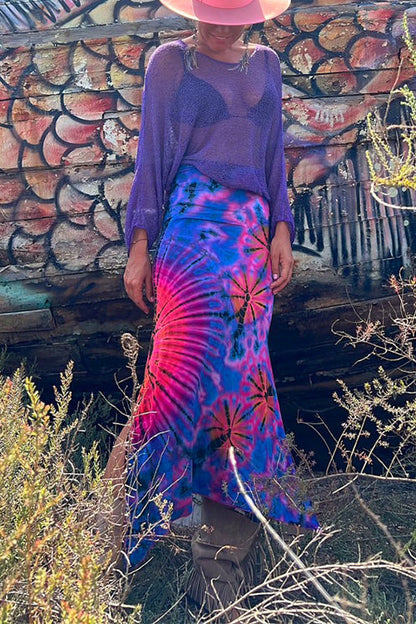 High Waist Side Split Tie Dye Maxi Skirt