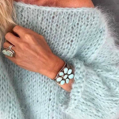 Boat Neck Fluffy Knitting Sweater