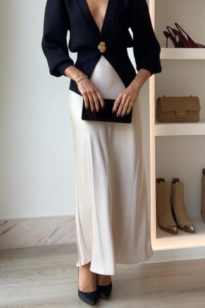 Moxidress High Waist Satin Midi Skirt