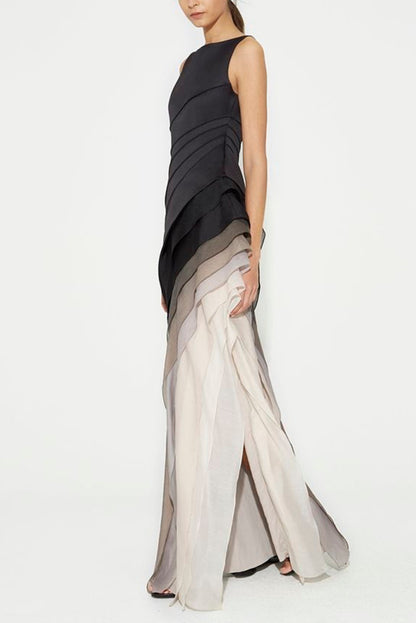 And Mysterious Tulle Gradient Cascading Design Gown Maxi Dress