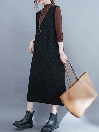 Color Knitting V-neck Sleeveless Sweater Dress