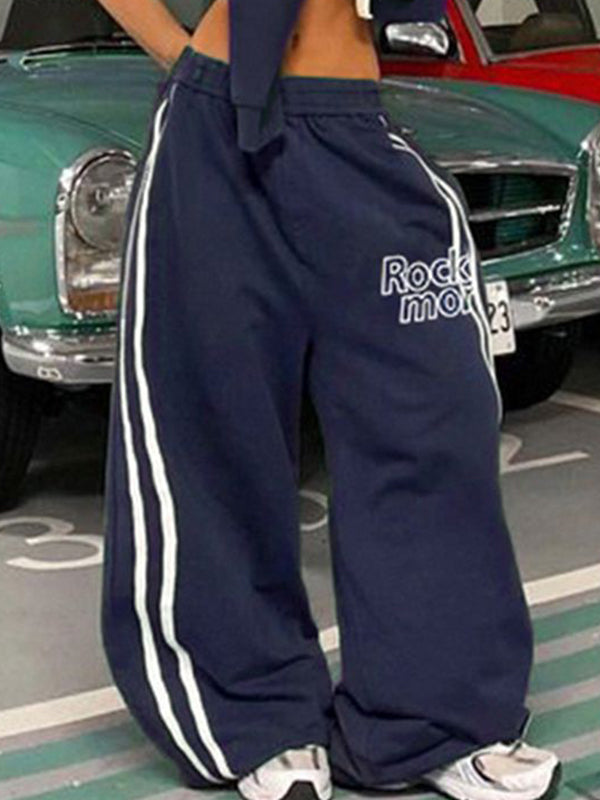 Navy Blue 90s Street Stripe Wide Leg Pants