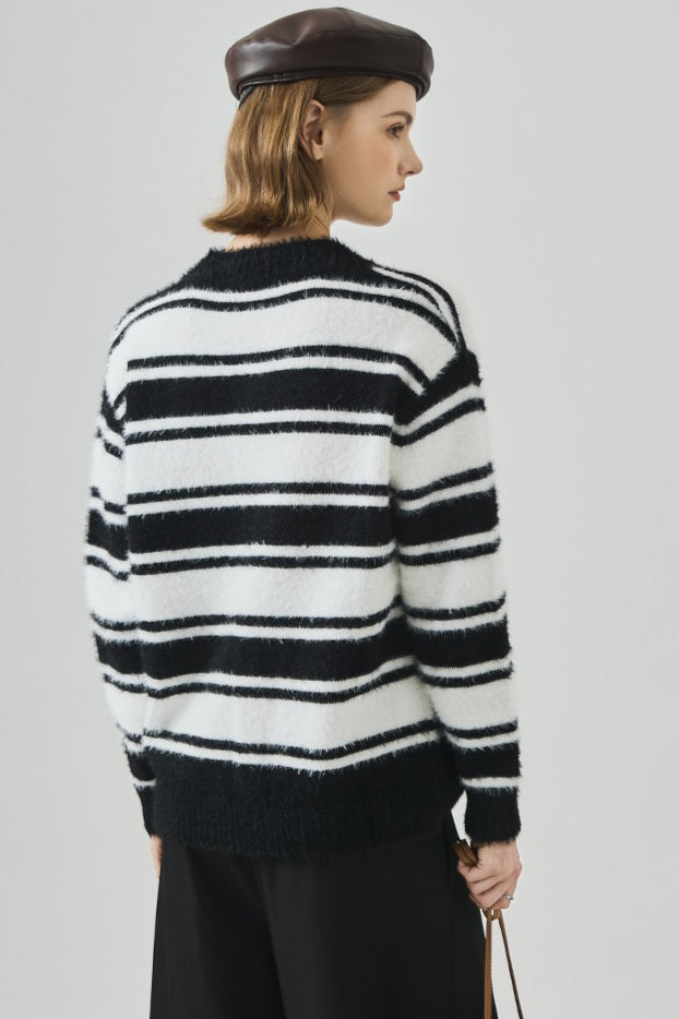 Oversized Striped V-neck Sweater
