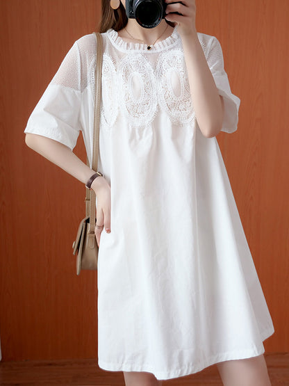Original Lace Split-side Short Sleeve A-line Mini Dress