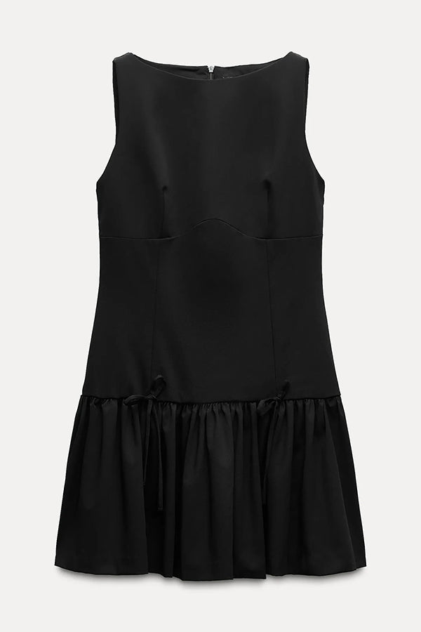 Velvet Bow Embellished Sleeveless Mini Dress
