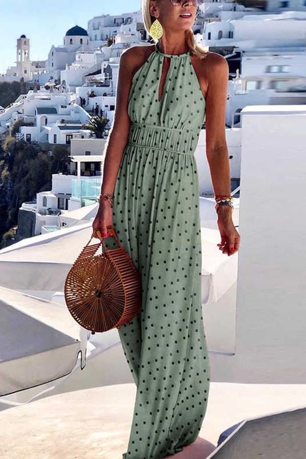 Fashionable and Vacation Style Printed Large Hanging Neck Design With a Sense of Long Skirt