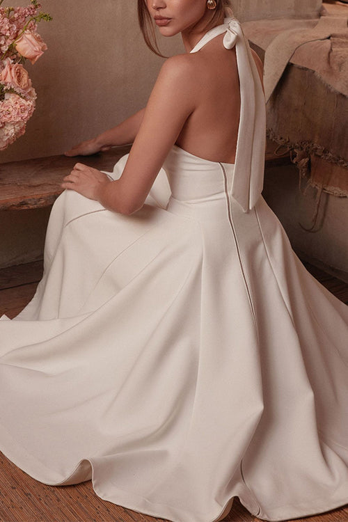 Halter Neck Backless Hollow Out Swing Midi Dress