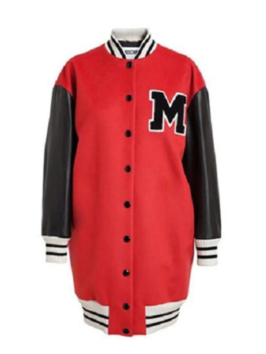 Striped Patchwork Coat Preppy Style Autumn Varsity Crop Tops Classic Embroidery Sporty Fall Jacket