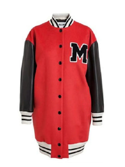 Striped Patchwork Coat Preppy Style Autumn Varsity Crop Tops Classic Embroidery Sporty Fall Jacket