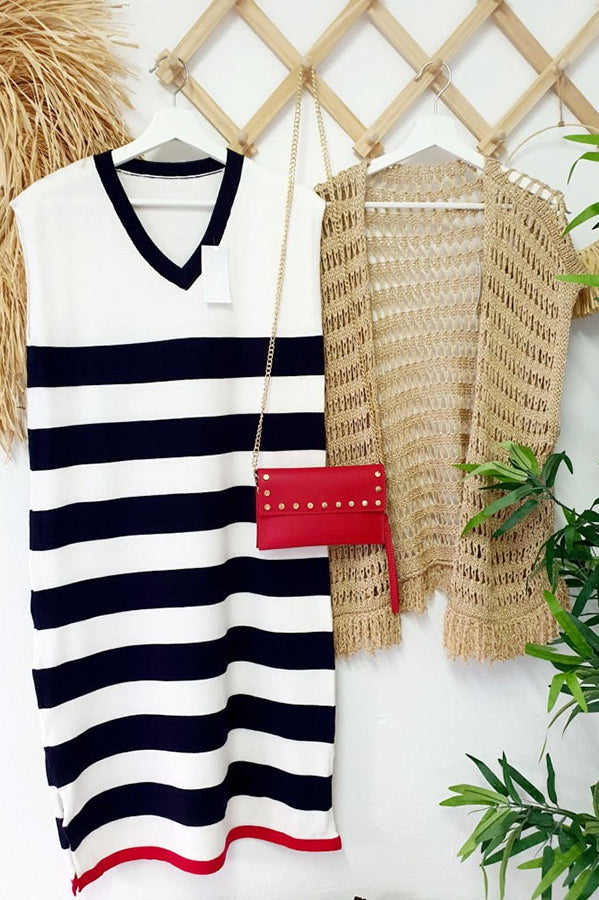 Cutest in the Room Striped V-neck Loose Slit Midi Dress