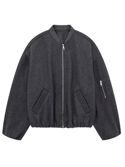 Soild Bomber Jacket for Autumn Long Sleeve Zipper Pocket Coats Female Stand Collar Street Lady Outerwear