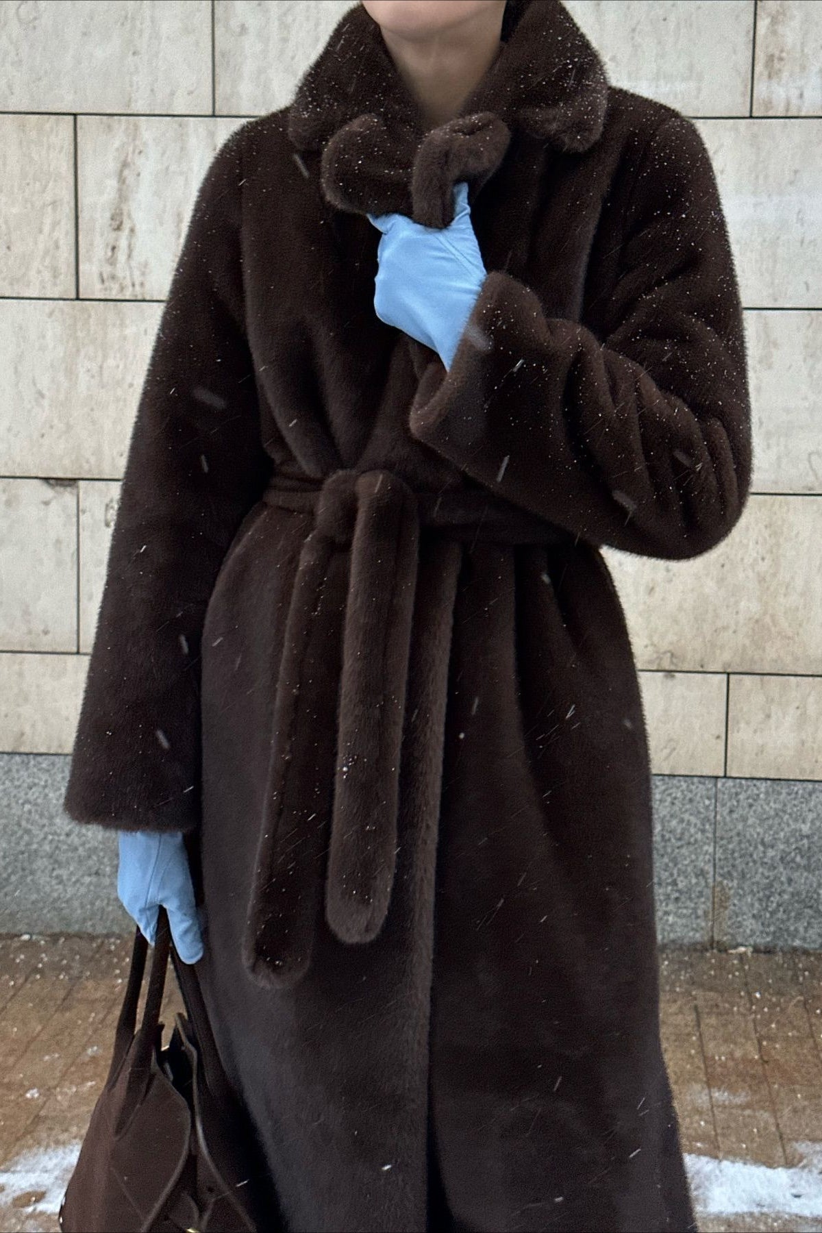Belted Longline Faux Fur Insulated Overcoat