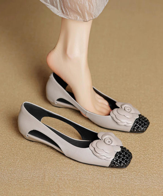 Grey Flat Shoes for Cowhide Leather Soft Splicing