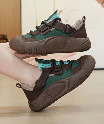 Green Cross Strap Platform Flat Shoes