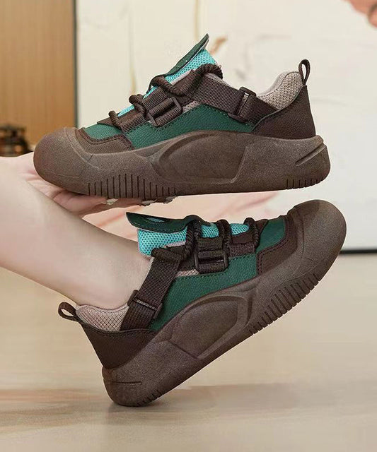 Green Cross Strap Platform Flat Shoes