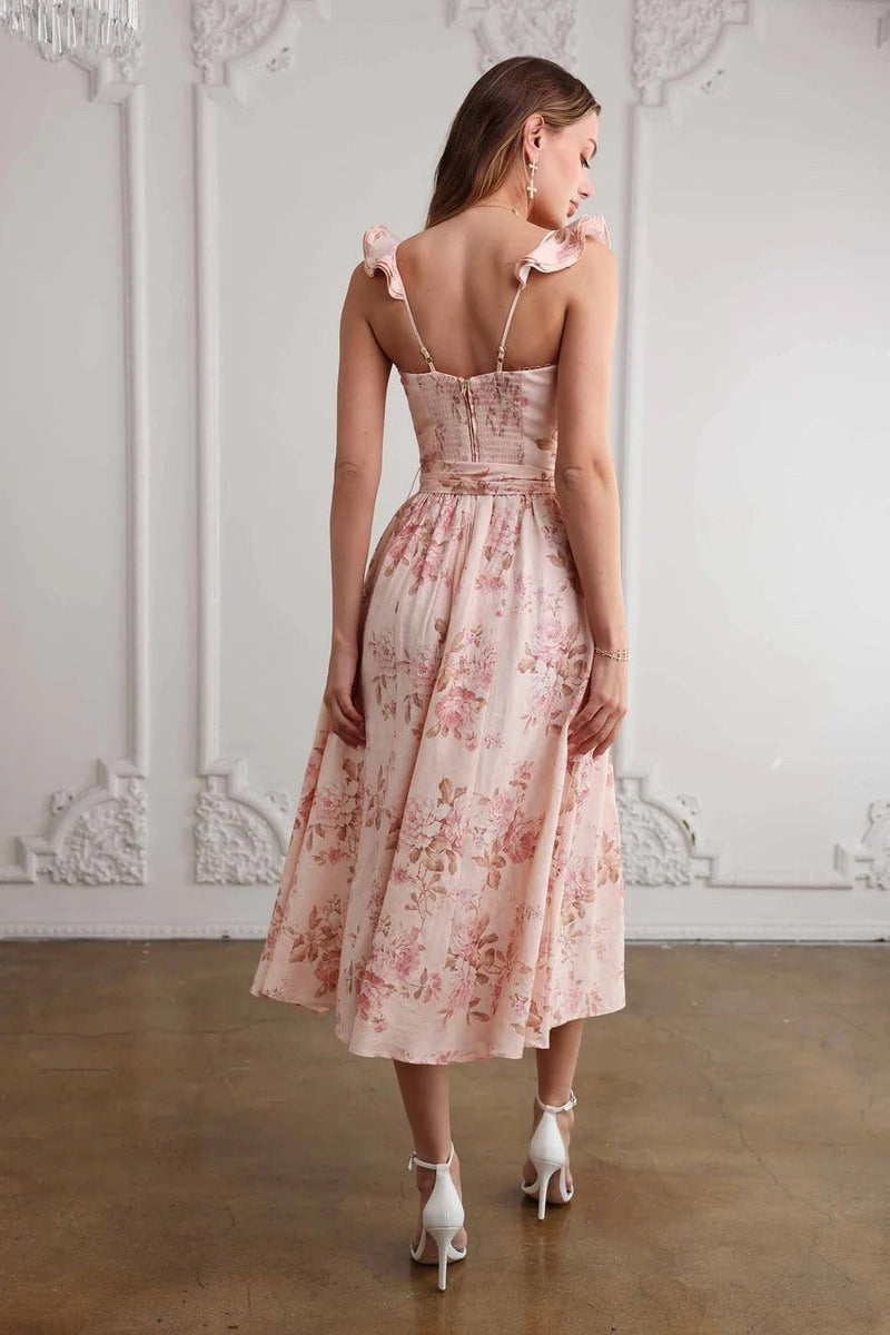 Print Waist Tie Cami Midi Dress