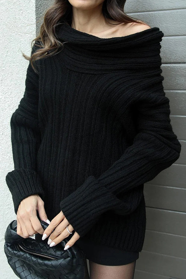 Fashionable Irregular Collar Loose Knitted Sweater