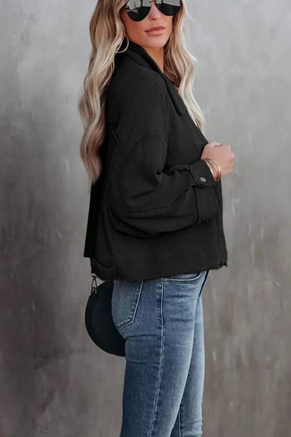 Waffle Cardigan Short Top Jacket