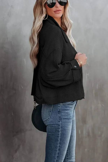 Waffle Cardigan Short Top Jacket
