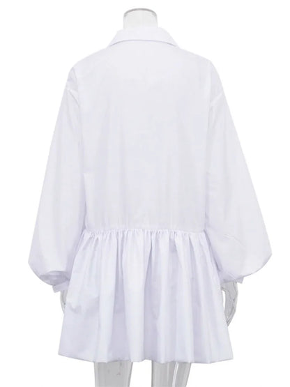 Folds Slim Mini Dresses for Lapel Loose Vestido Para Mujer Autumn Dress Woman