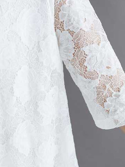 Half Sleeves Loose Hollow Color Round-neck Midi Dresses