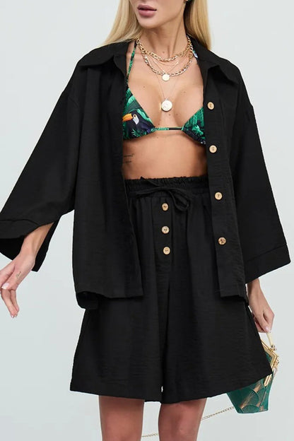 Color Shirt Single-breasted Bermuda Shorts Set