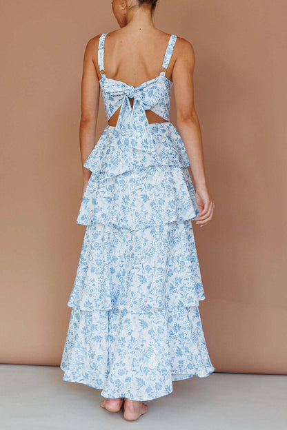 Print Tie-up Tiered Midi Dress