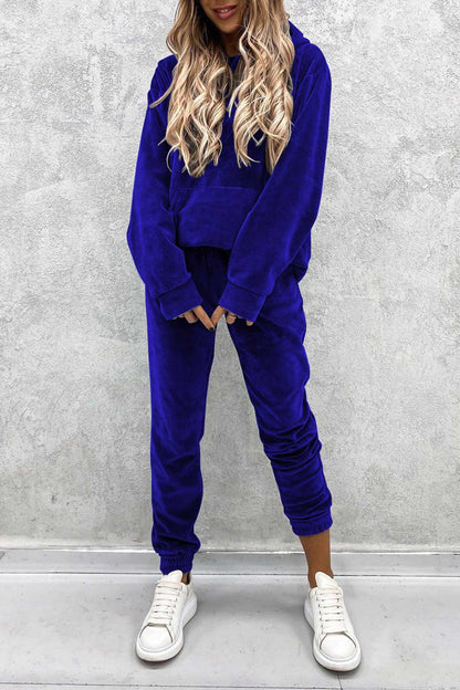 Velour Color Hoodie Long Pants Set