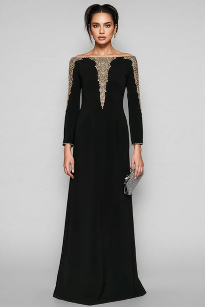 Iontk Black Beaded Diamond Mesh Maxi Dress