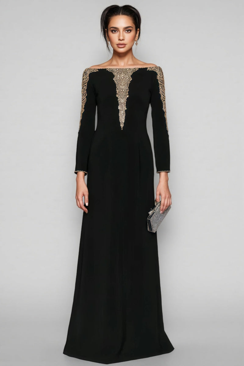 Iontk Black Beaded Diamond Mesh Maxi Dress