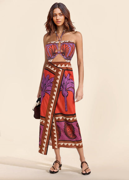Unique Palm Tree Slit Skirt