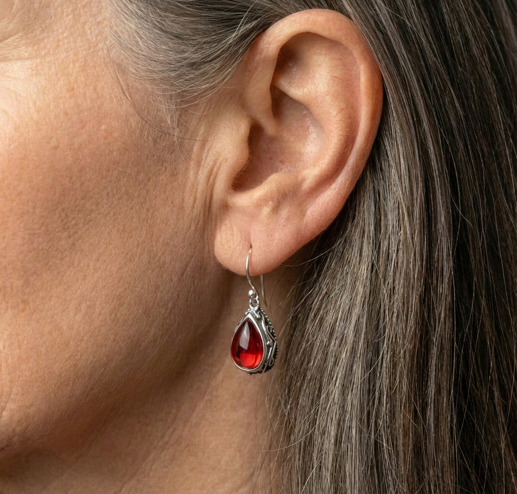Vintage Red Stone Dangle Earrings