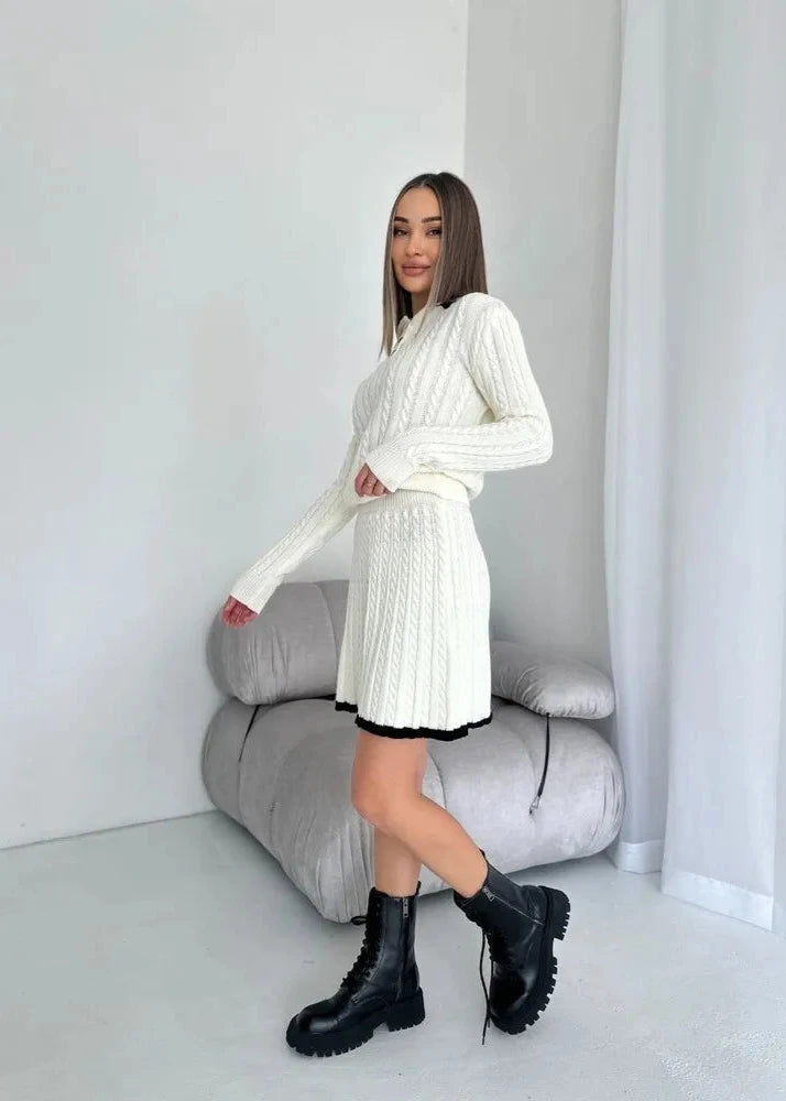 Cable-knit Buttoned Sweater Dress Set