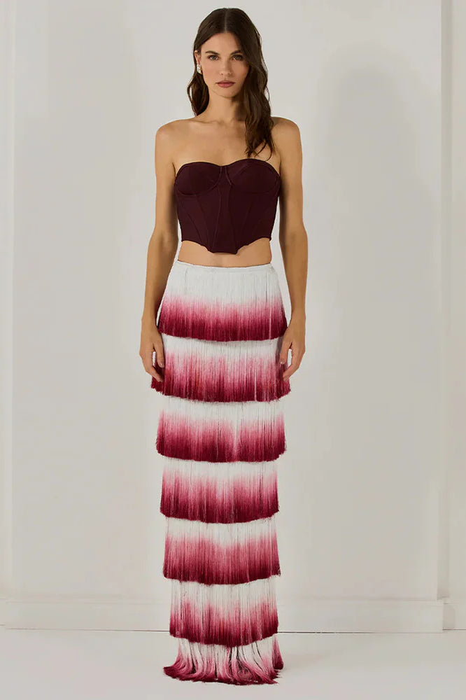 Fringed Waist Elastic Maxi Dress