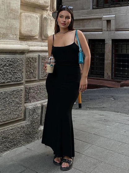 Maxi Dresses for Summer Straps Camisole Bodycon Long Dress Sleeveless Elastic Slim Trumpet Dress