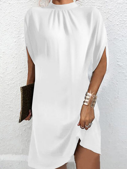 Loose Raglan Sleeve Color Mock Neck Mini Dresses