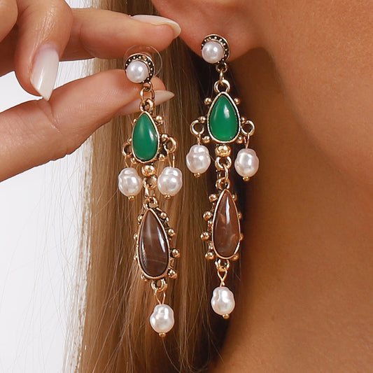 Vintage Pearl Jade Earrings