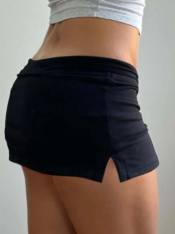 Color Y2k Drawstring Slit Mini Skirts