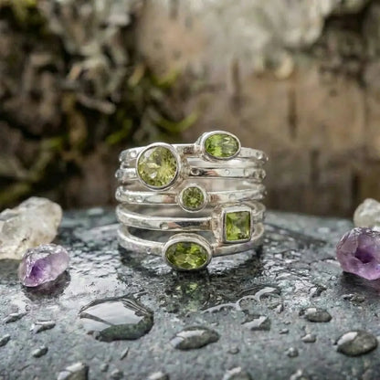 Vintage Green Glass Layered Silver Ring