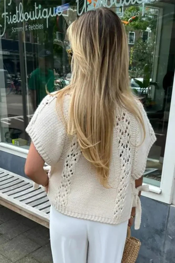 Knitted Lace-up Hollow Sweater