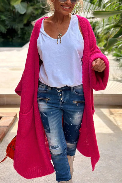 Open Front Love and Peace Pattern Long Sweater Cardigan(in 5 Colors)